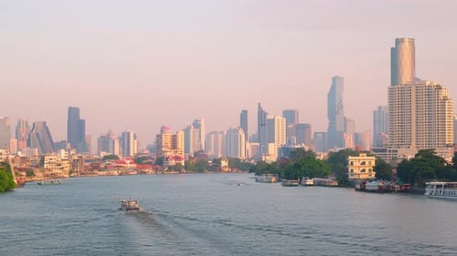 4K timelapse view of Chao Phraya River in the city center