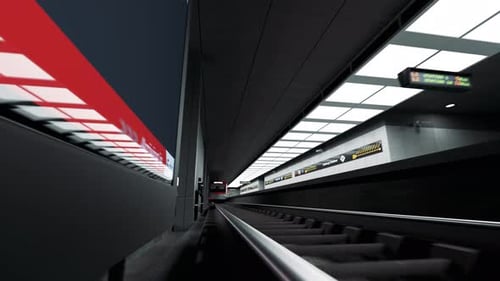 Leerer U-Bahnzug, der zum Bahnsteig in der U-Bahnstation kommt.
Transport