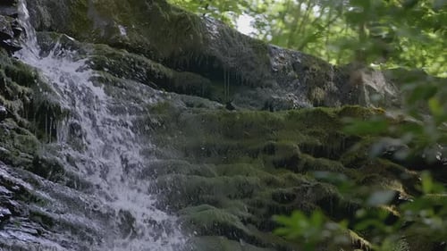 A Stream of Water Slowly Flows Down the Rocks