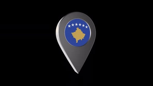 3D Kosovo Flag Location Pin Rotating Animation