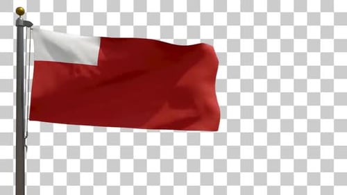 Realistic Red and White Flag Waving on Transparent Background