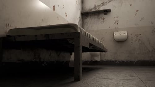 Prison cell with a hole in the wall. Criminal is escaping using the tunnel