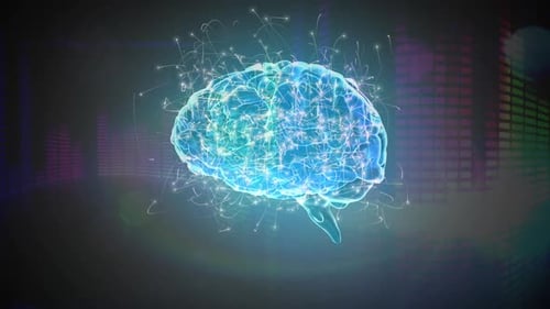 Futuristic Digital Brain with Neural Activity Animation