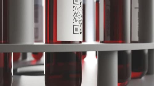 Medical Test Tubes Rotating with Barcode Labels