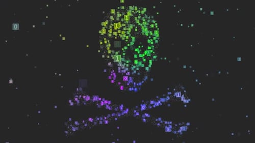 Animated Digital Skull and Crossbones with Binary Code