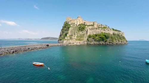 Medieval Aragonese Castle on Volcanic Island Turquois Gulf of Naples