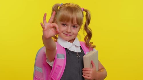 Smiling Girl with Book Wearing School Uniform