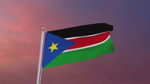 South Sudan National Flag Waving with Realistic Physics
