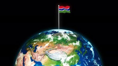 Gambia Flag Waving on Realistic Rotating Earth Animation