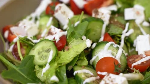 Fresh Salad with Feta Cheese and Vegetables