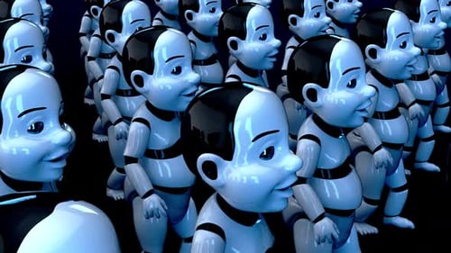 Futuristic Robotic Figures Marching Animation