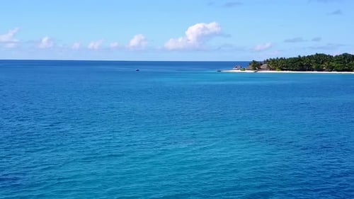 Drone seascape of coast beach time by clear lagoon with sand background