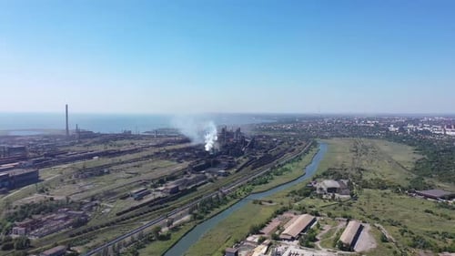 Heavy industry from above. Steelworks. Aerial view