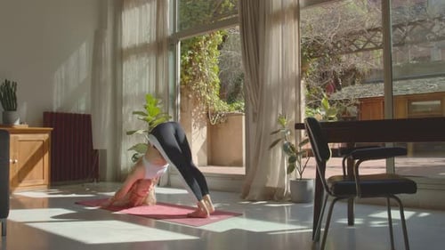 Woman Practicing Yoga on Mat in Sunny Room