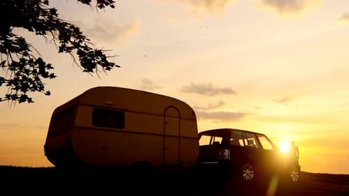 Family Camping with Caravan in Sunset View