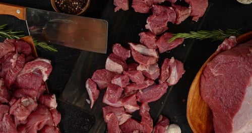 Overhead View of Raw Beef and Ingredients