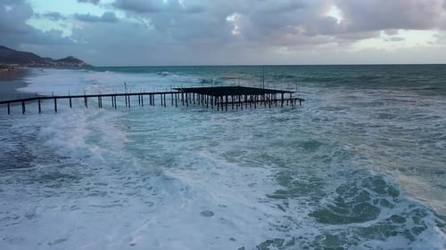 Strong Storm in the Sea Turkey Alanya Aerial Shoot