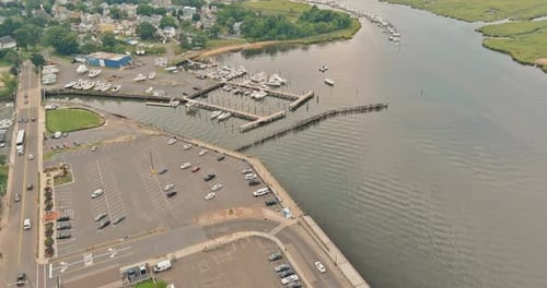 Panoramic View in Keyport Town Near Shore Bay Dock Harbor Area