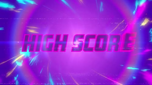 Animation vintage video game screen with words high score written