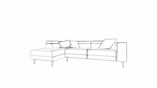 Animated Sketch of Modern Sectional Sofa Furniture