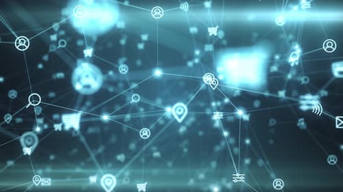 Dynamic Futuristic Technology Network with Connected Digital Icons