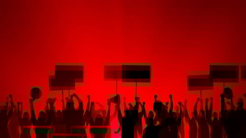 Animated Silhouettes of Protesting Crowd with Signs