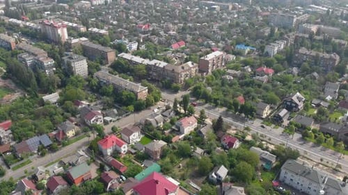 Aerial View of European City with Buildings and Trees