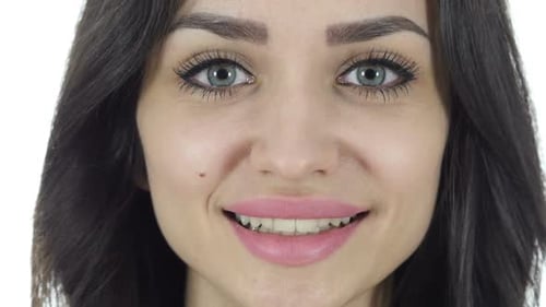 Close Up of Smiling Woman with Long Dark Hair