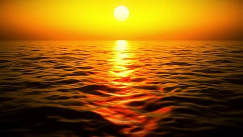 Seamless Loop of Golden Sunset Over Ocean Waves Animation