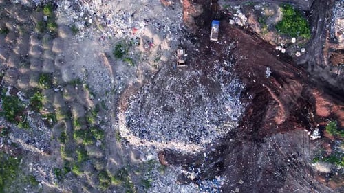 Aerial Drone View of Large Garbage Landfill Trash Dump