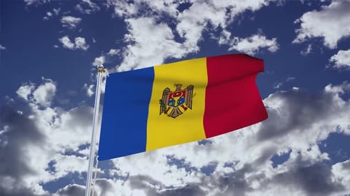 Moldova Flag Waving Against Cloudy Sky