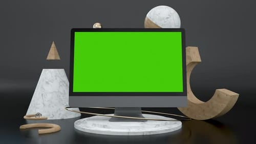 Clean Green Screen 3d Computer Monitor for e Business or Gaming App Art Mockup