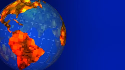 Digital Pixel Globe Rotation for Technology News Broadcasts