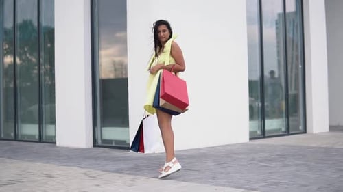 Stylish Woman with Shopping Bags in Urban Setting