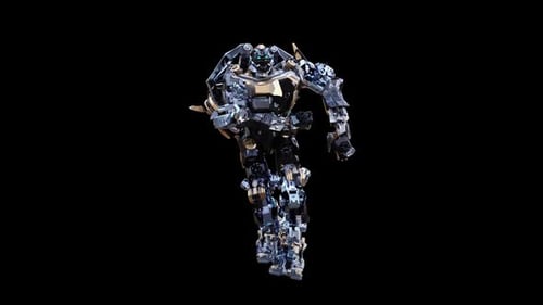 Futuristic 3D Robot Performing Dynamic Walking and Running Actions