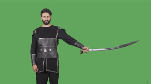 Warrior in ancient times. Green Screen Video.