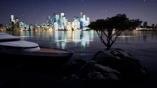 Yacht s'approchant du rivage la nuit