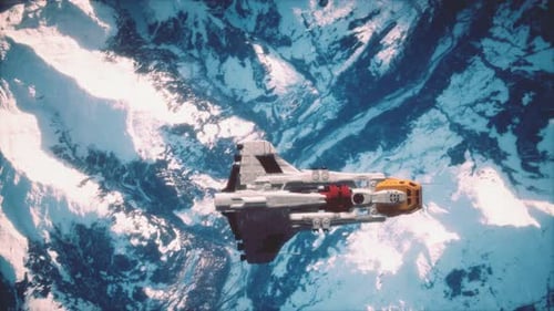 3D Illustration of a Spaceship in Orbit Around Planet Earth