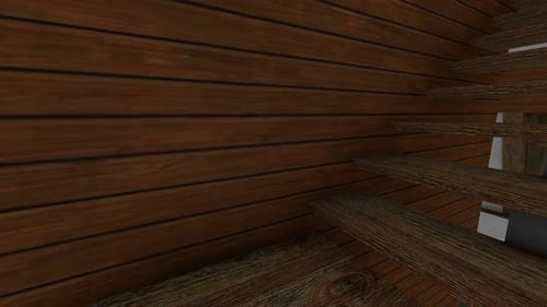 Modern Rustic Cabin Interior Fly-Through with Sunset Lake View