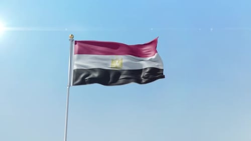 Realistic Egypt Flag Waving Seamlessly Against Blue Sky