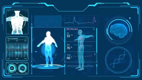 Futuristic Medical Technology HUD Display with Human Body Scan