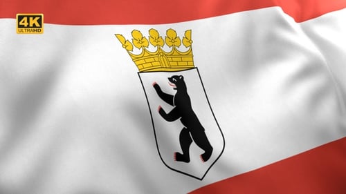 Waving Berlin Flag with Bear Crest and Crown Animation