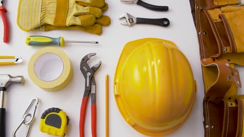 Different Work Tools on White Background