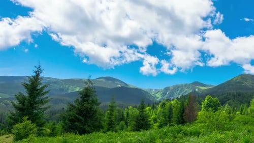 Mountain Landscape with a Fast Clouds and Shadows