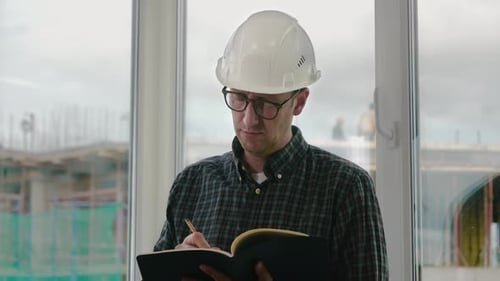 Engineer Writing in a Notebook