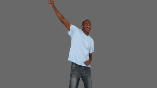 Casual Young Man Cheering And Dancing 3