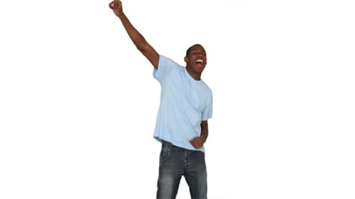 Man Dancing Happily in Full Shot on White