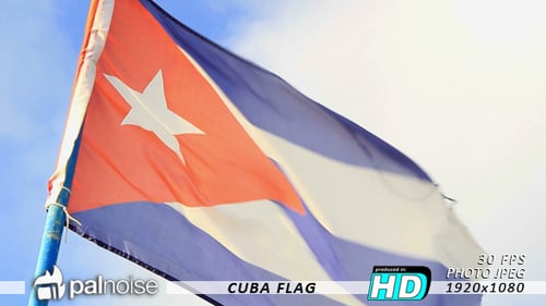Cuban Flag Waving in the Wind on Sunny Day