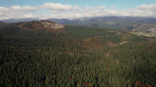 Panoramic Aerial Top View on the Hillside Meadow in Mountain Ridge Mountains Rural Landscape