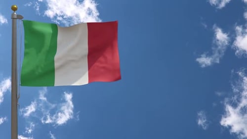 Realistic Italian Flag Waving Against Blue Sky Motion Graphic